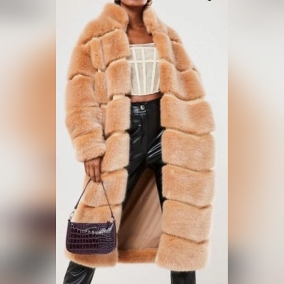 MISSGUIDED FAUX FUR COAT. Sable (Tan). Size 14. Maxie Length. New Condition - Picture 9 of 12